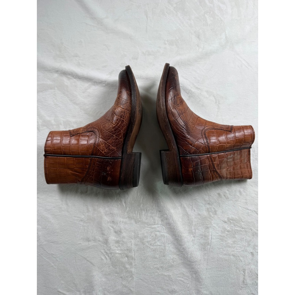 Frye Billy Side Zip Moto Short Brown Croc Embossed Leather Western Boots 6.5B - Picture 4 of 11